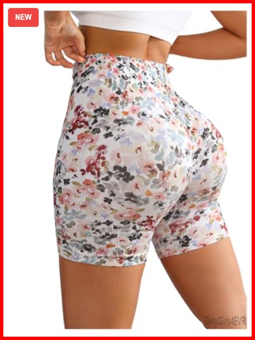 High Waisted Floral Print Biker Shorts Tummy Control Yoga Workout Shorts